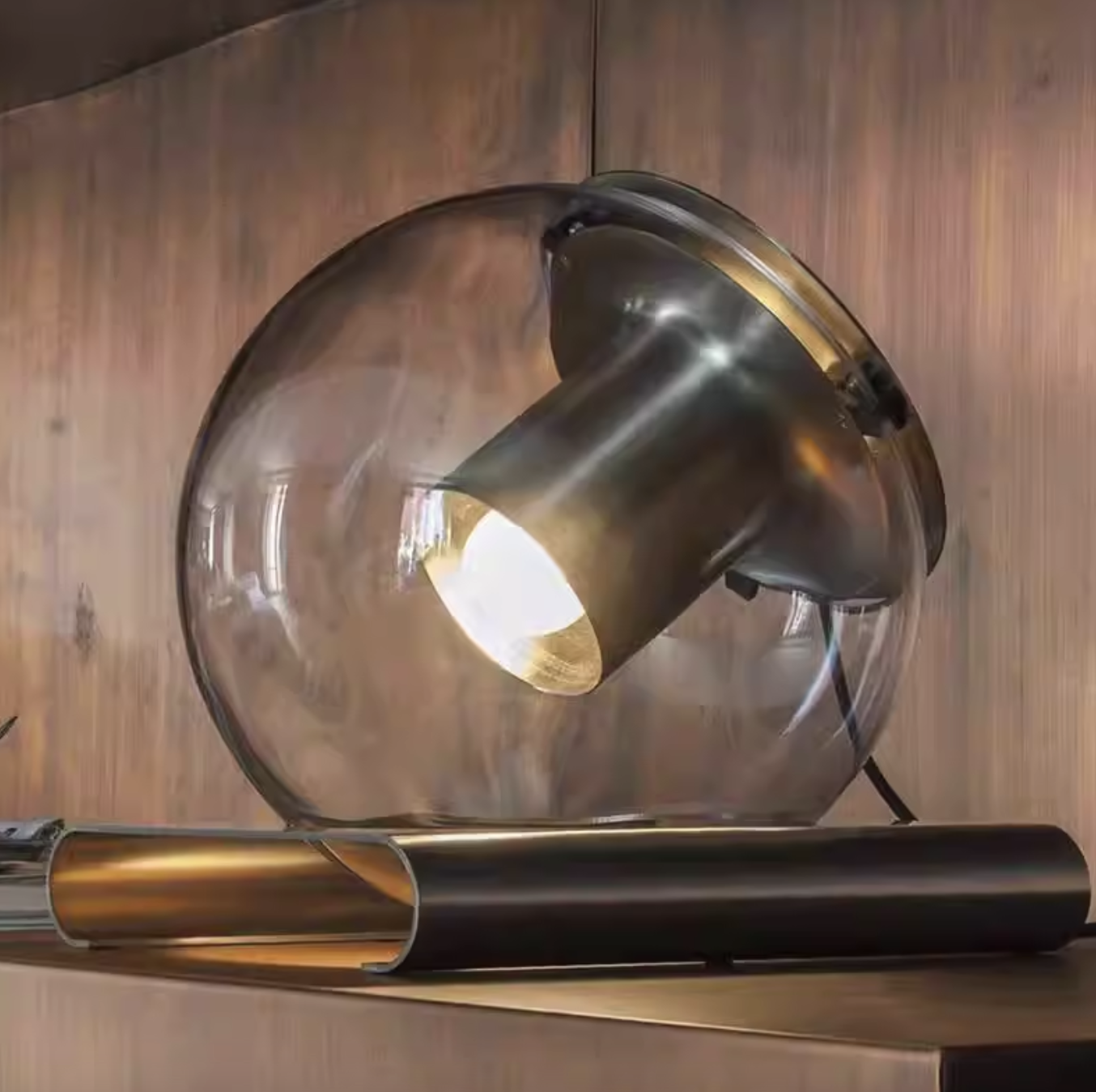 Casailighting “Orbit Sphere” Brass & Glass Table Lamp