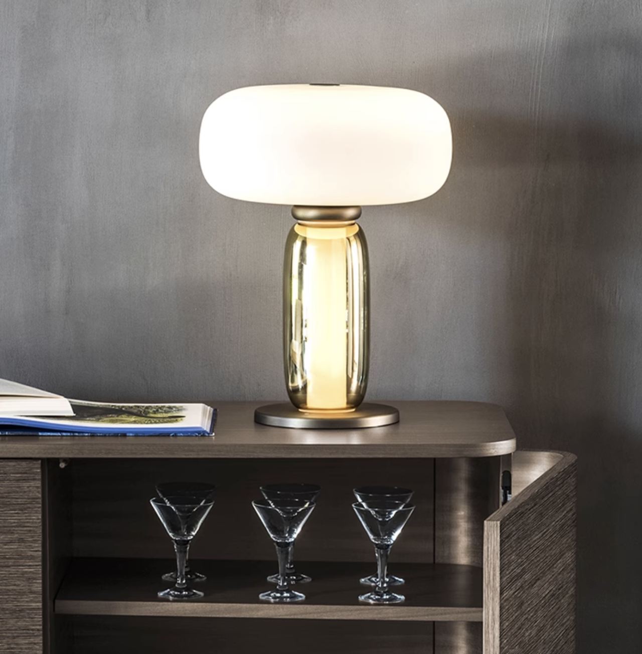 Casailighting “Cloud Pillar” Brass & Glass Table Lamp
