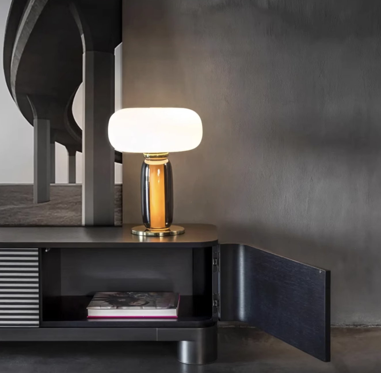 Casailighting “Cloud Pillar” Brass & Glass Table Lamp