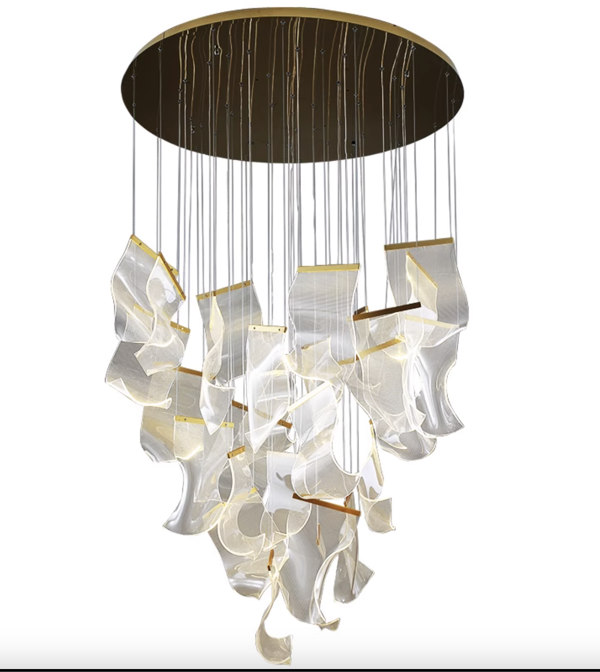 Casailighting “Ribbon Cascade” Brass & Glass Chandelier