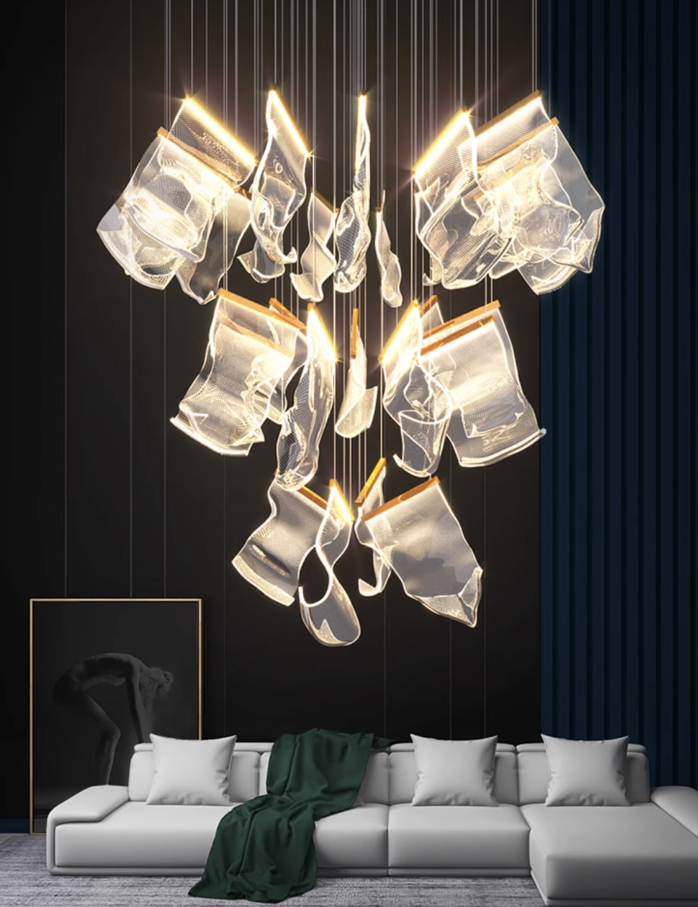  Casailighting “Ribbon Cascade” Brass & Glass Chandelier