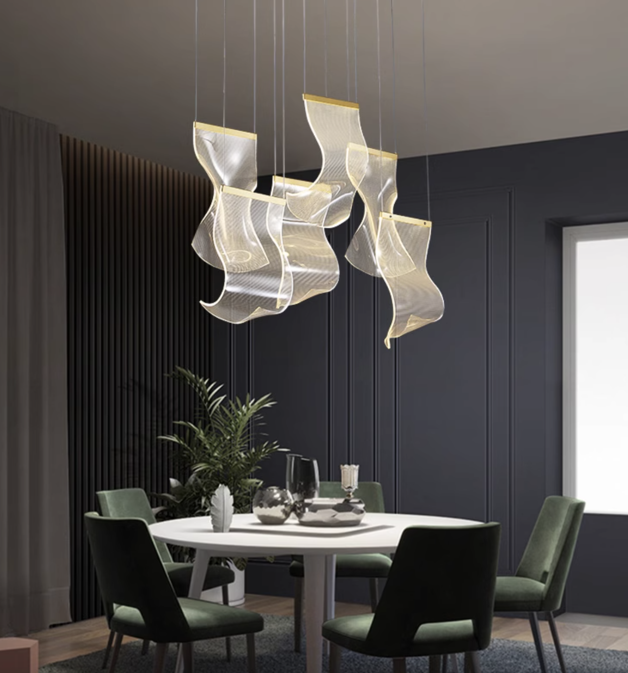  Casailighting “Ribbon Cascade” Brass & Glass Chandelier