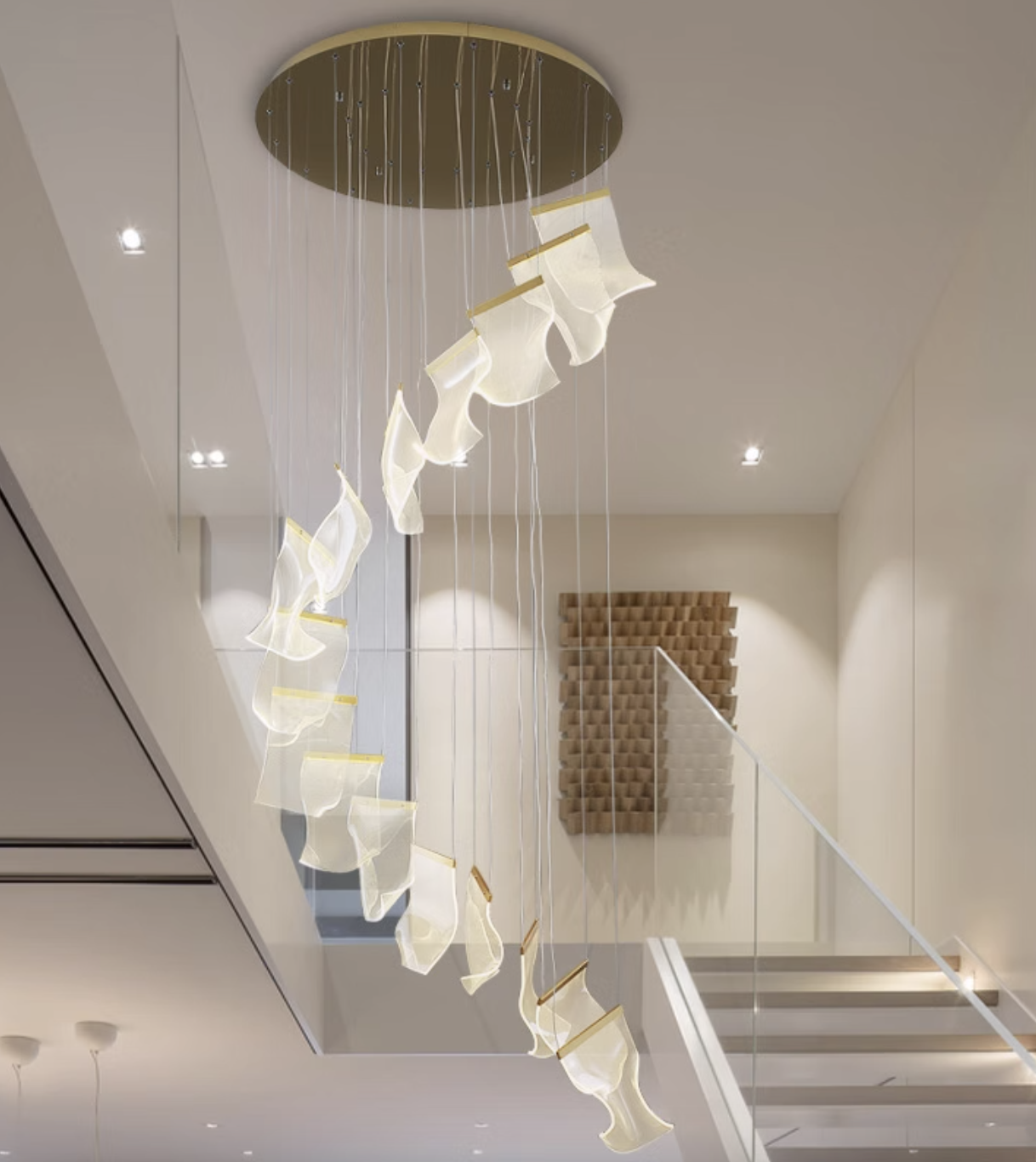  Casailighting “Ribbon Cascade” Brass & Glass Chandelier