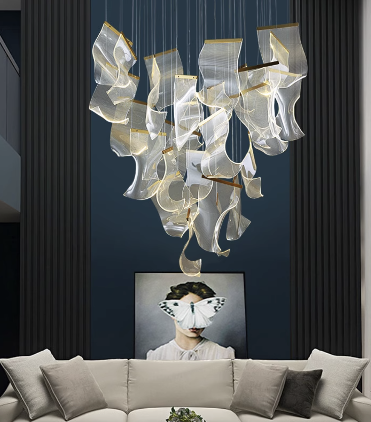  Casailighting “Ribbon Cascade” Brass & Glass Chandelier