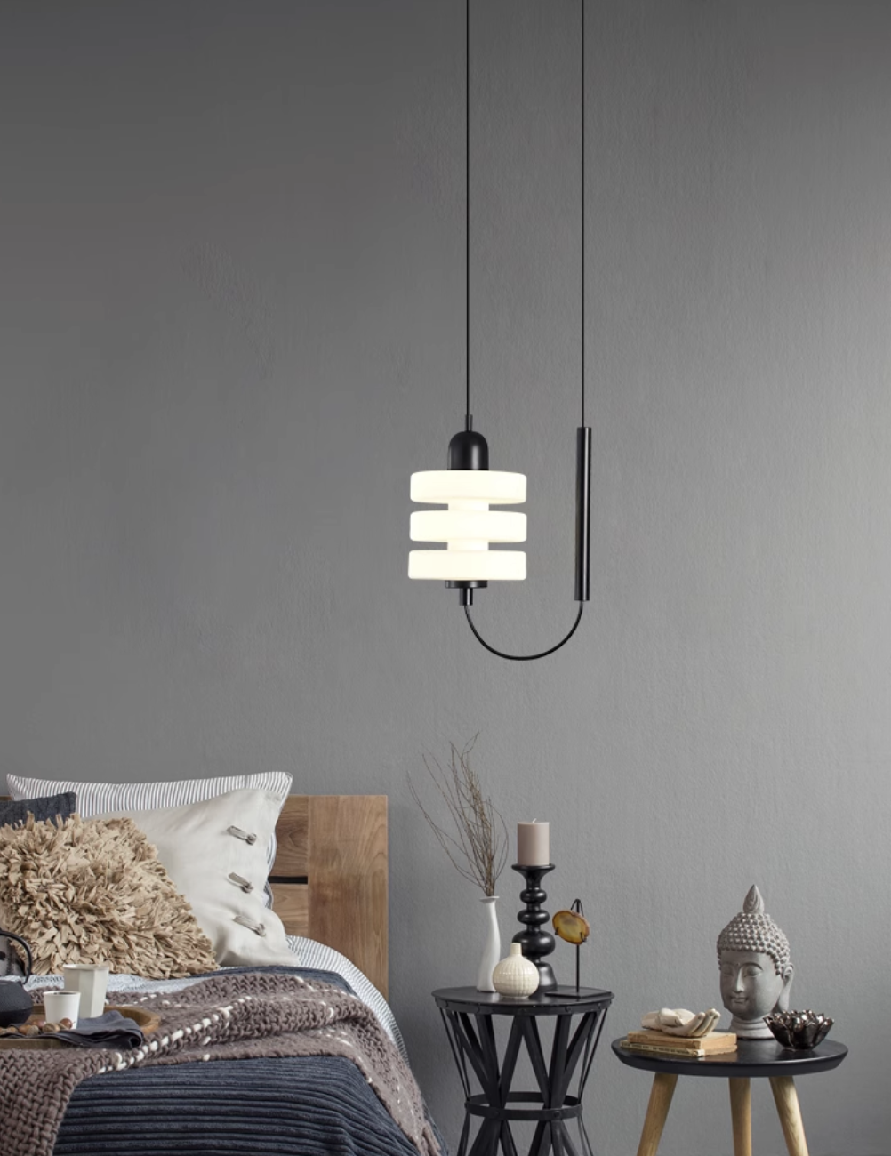 Casailighting “Stacked Disc” Alabaster & Black Brass Pendant Light