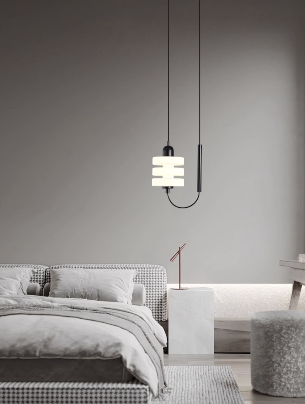 Casailighting “Stacked Disc” Alabaster & Black Brass Pendant Light