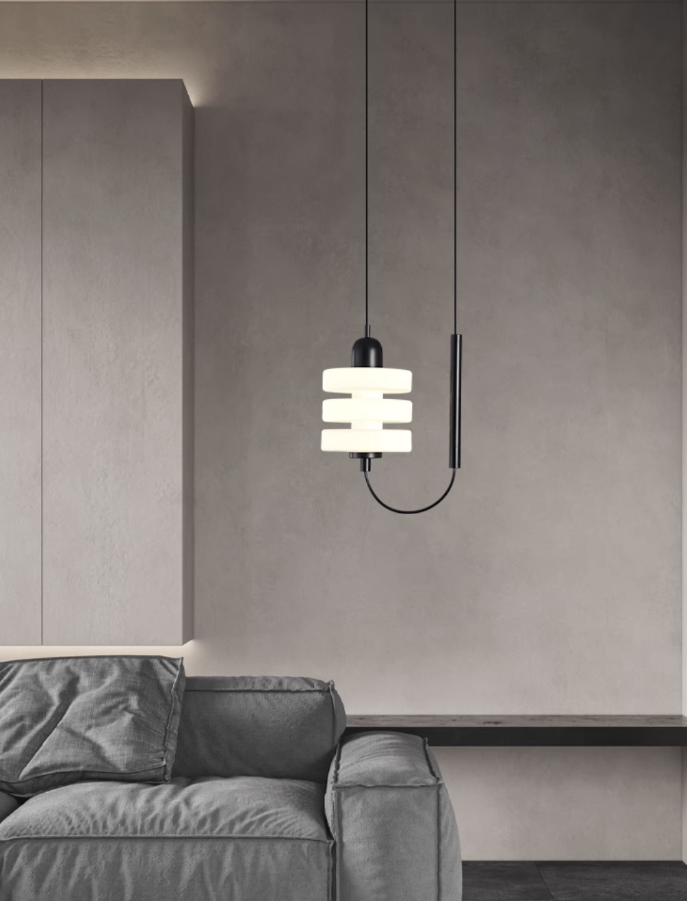 Casailighting “Stacked Disc” Alabaster & Black Brass Pendant Light