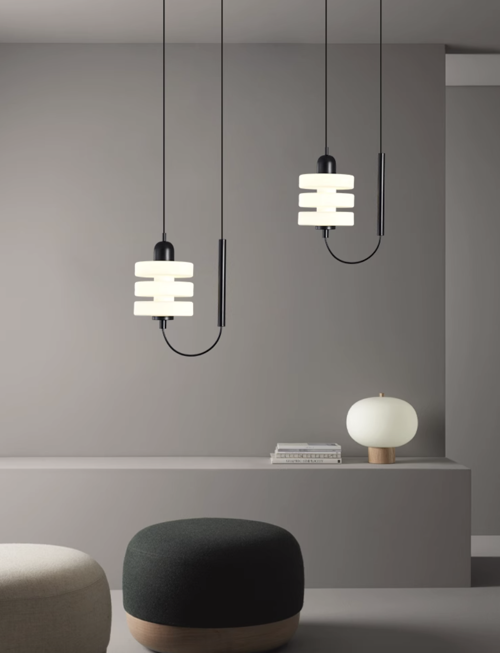 Casailighting “Stacked Disc” Alabaster & Black Brass Pendant Light