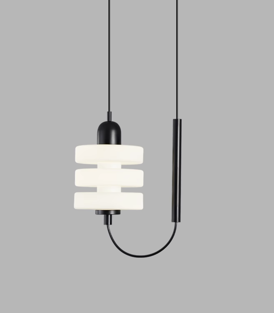 Casailighting “Stacked Disc” Alabaster & Black Brass Pendant Light