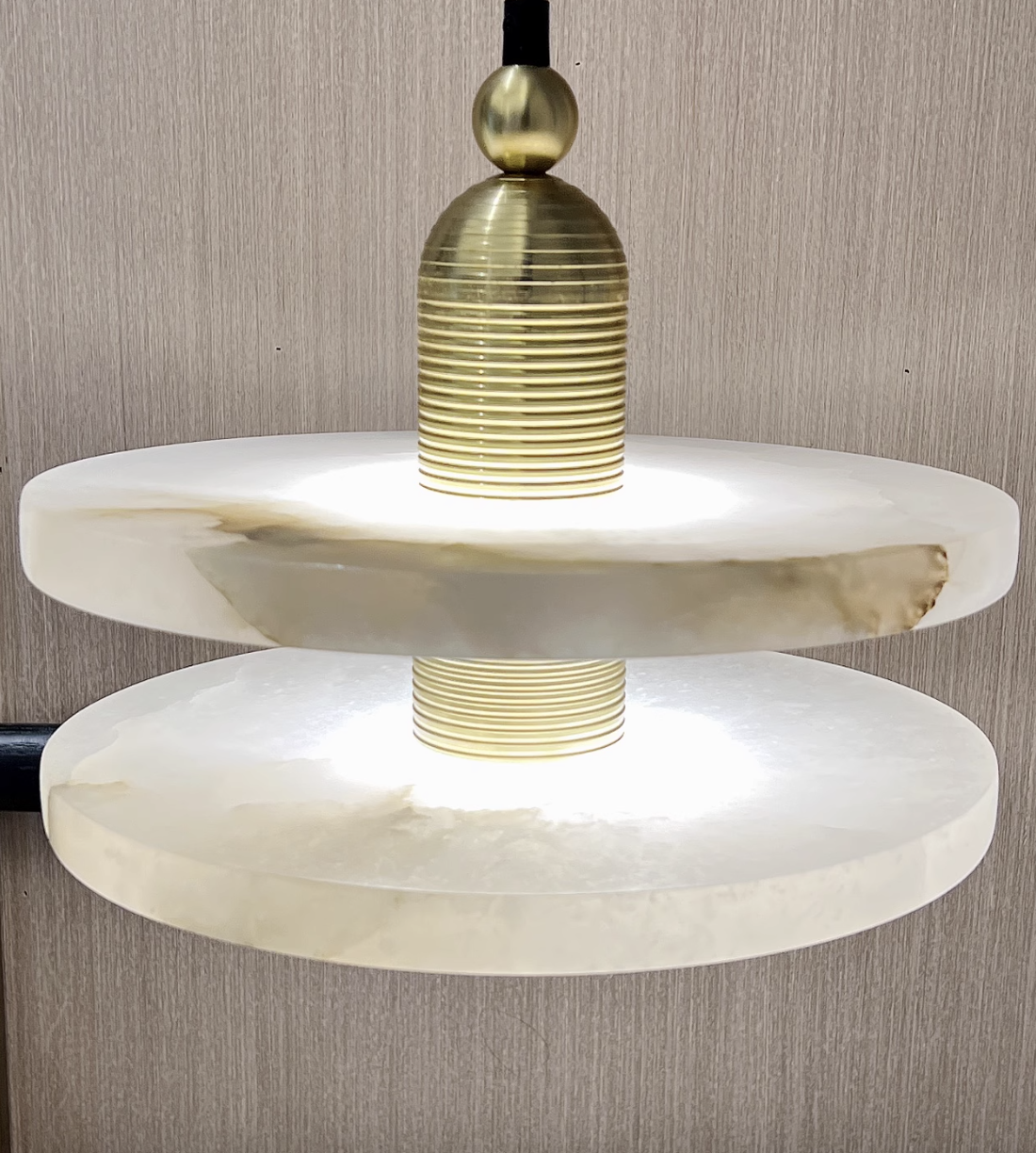 Casailighting “Stacked Disc” Alabaster & Black Brass Pendant Light