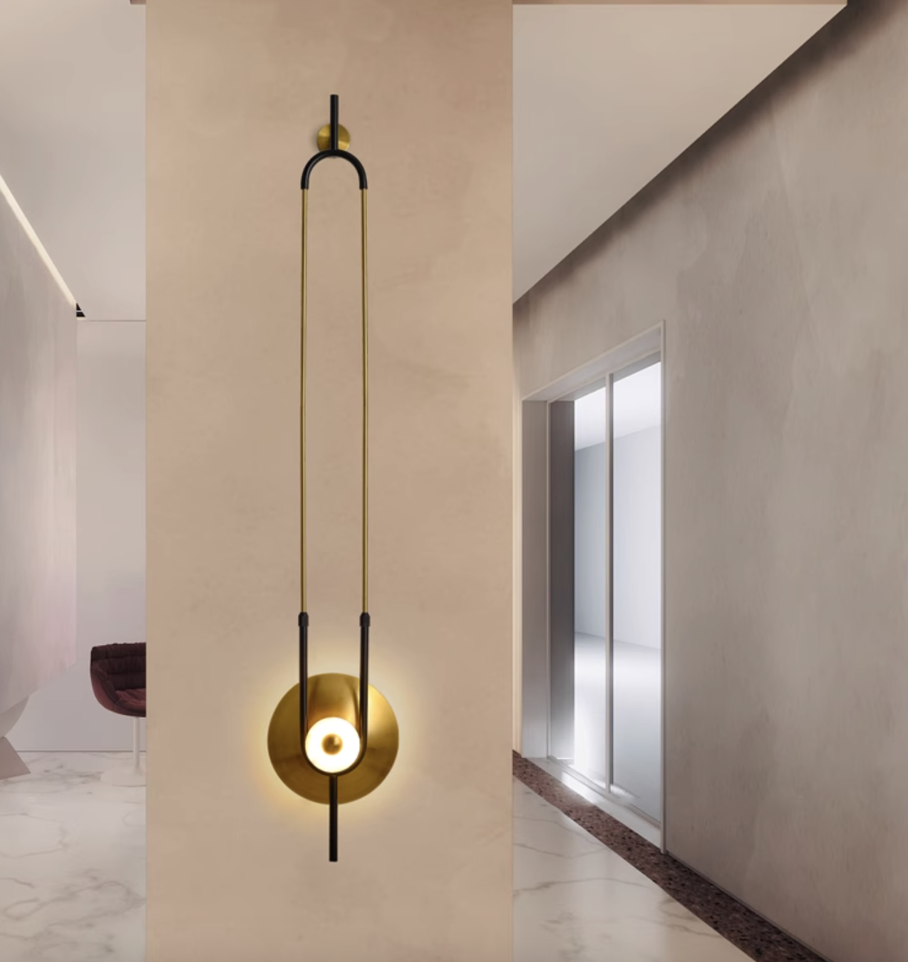  Casailighting “Orbit Arc” Brass & Alabaster Wall Sconce