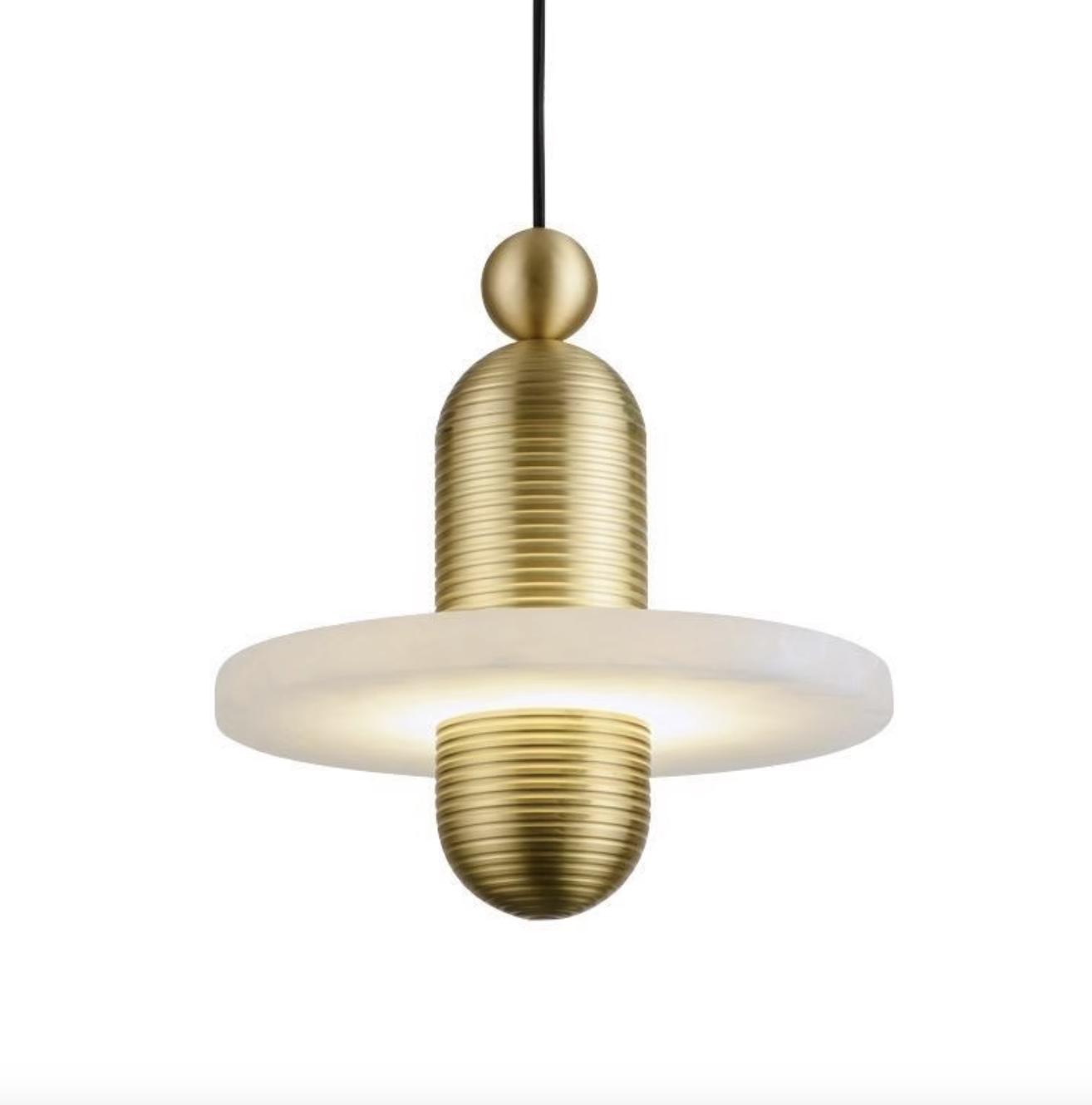 Casailighting “Orbit Disc” Alabaster & Brushed Aluminum Pendant Light