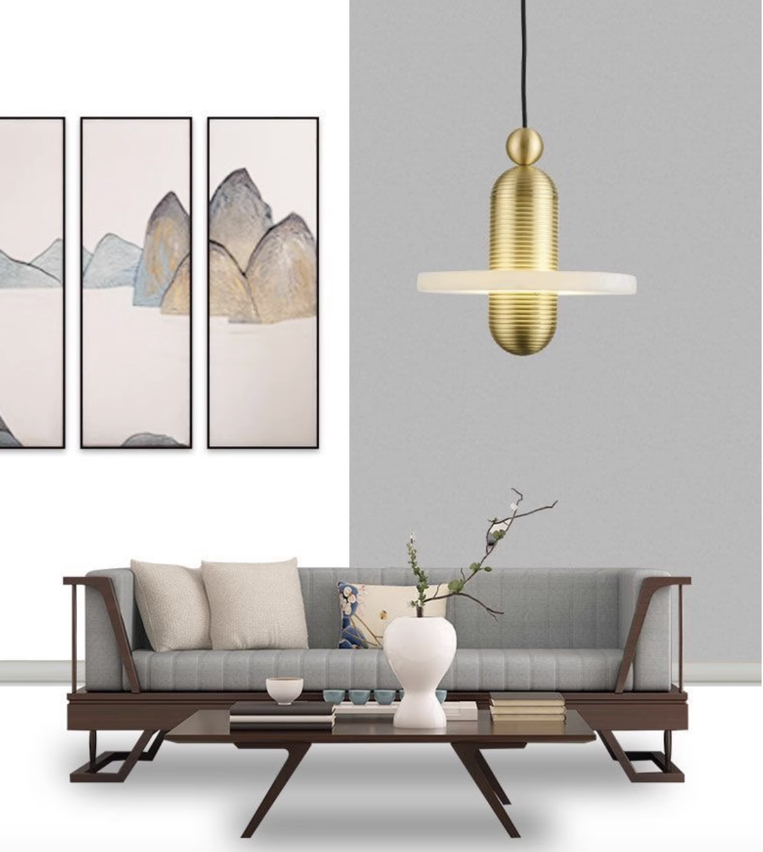 Casailighting “Orbit Disc” Alabaster & Brushed Aluminum Pendant Light