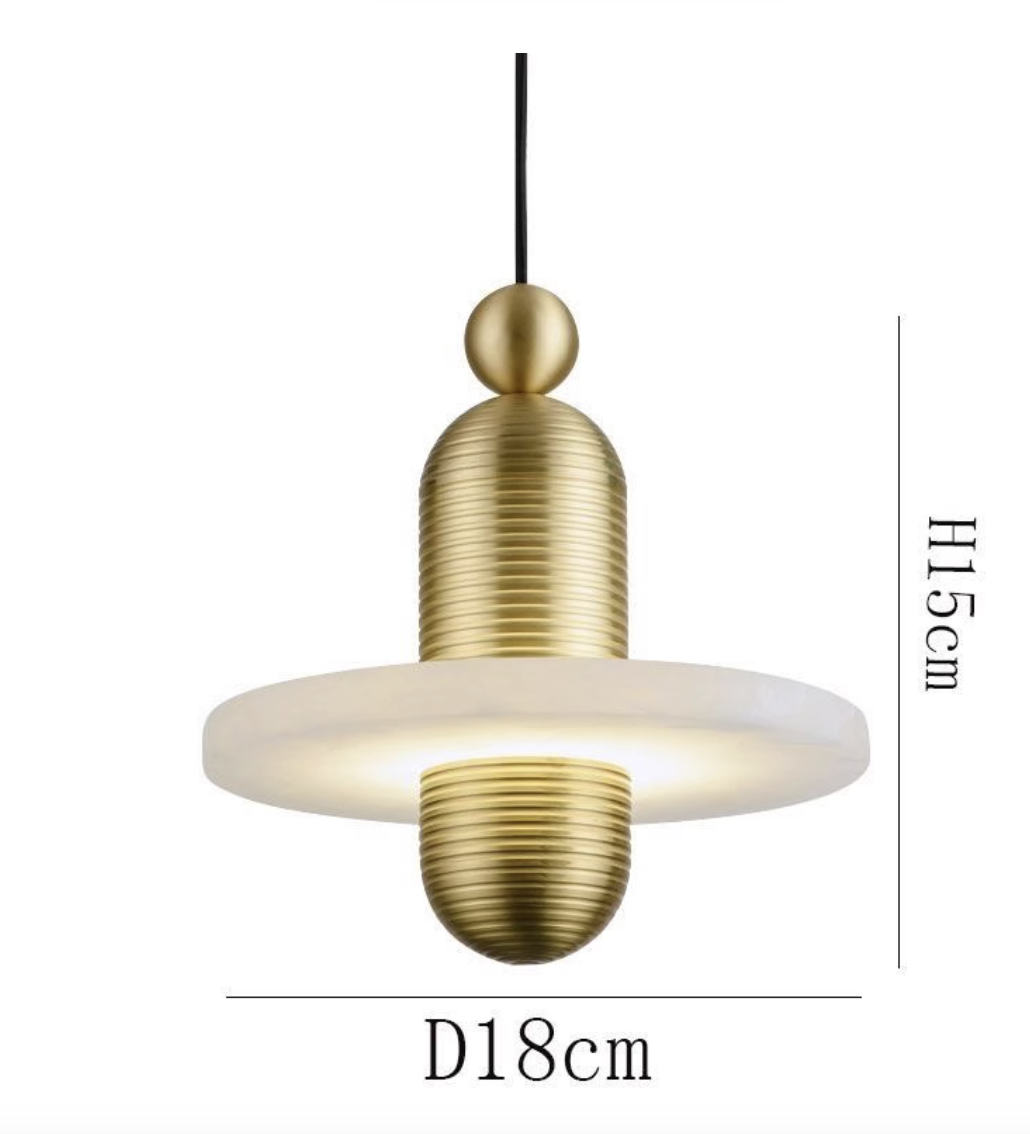 Casailighting “Orbit Disc” Alabaster & Brushed Aluminum Pendant Light