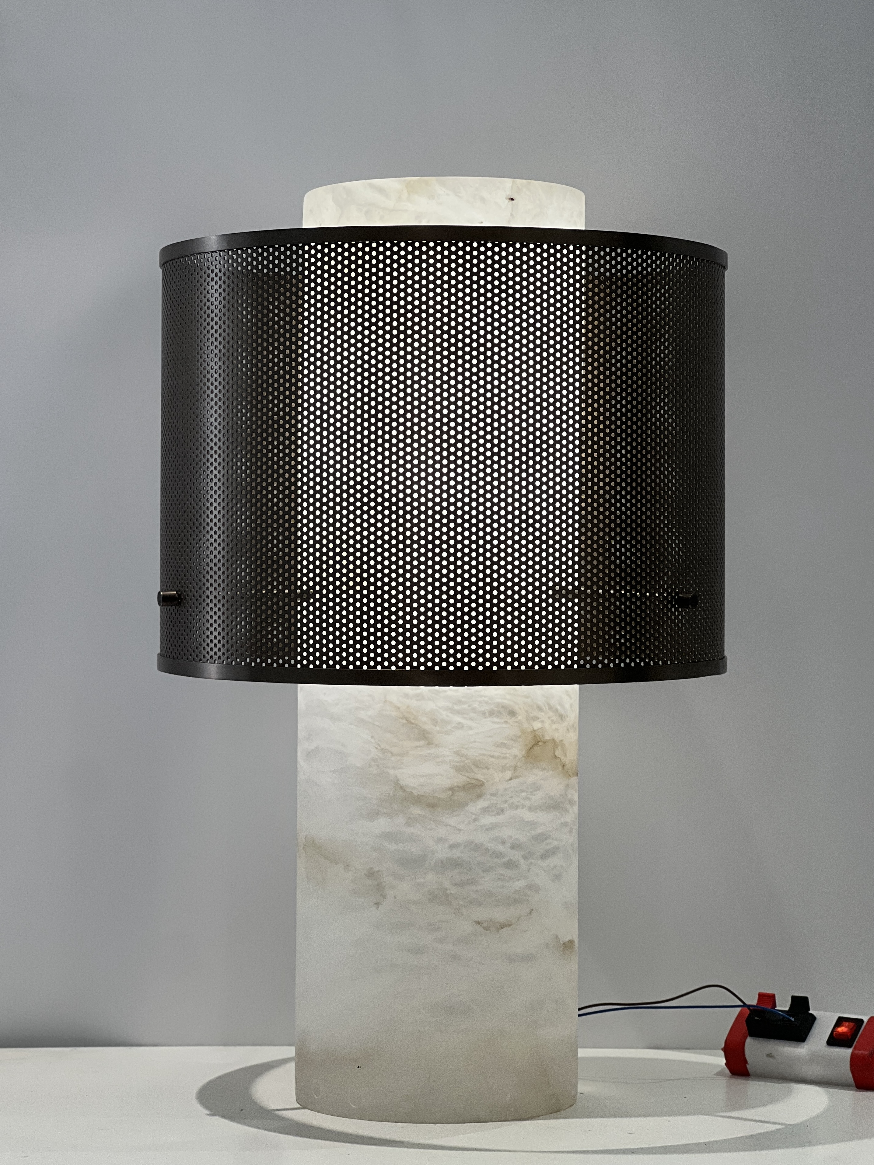 Casailighting “Mesh Veil” Alabaster & Gunmetal Brass Table Lamp
