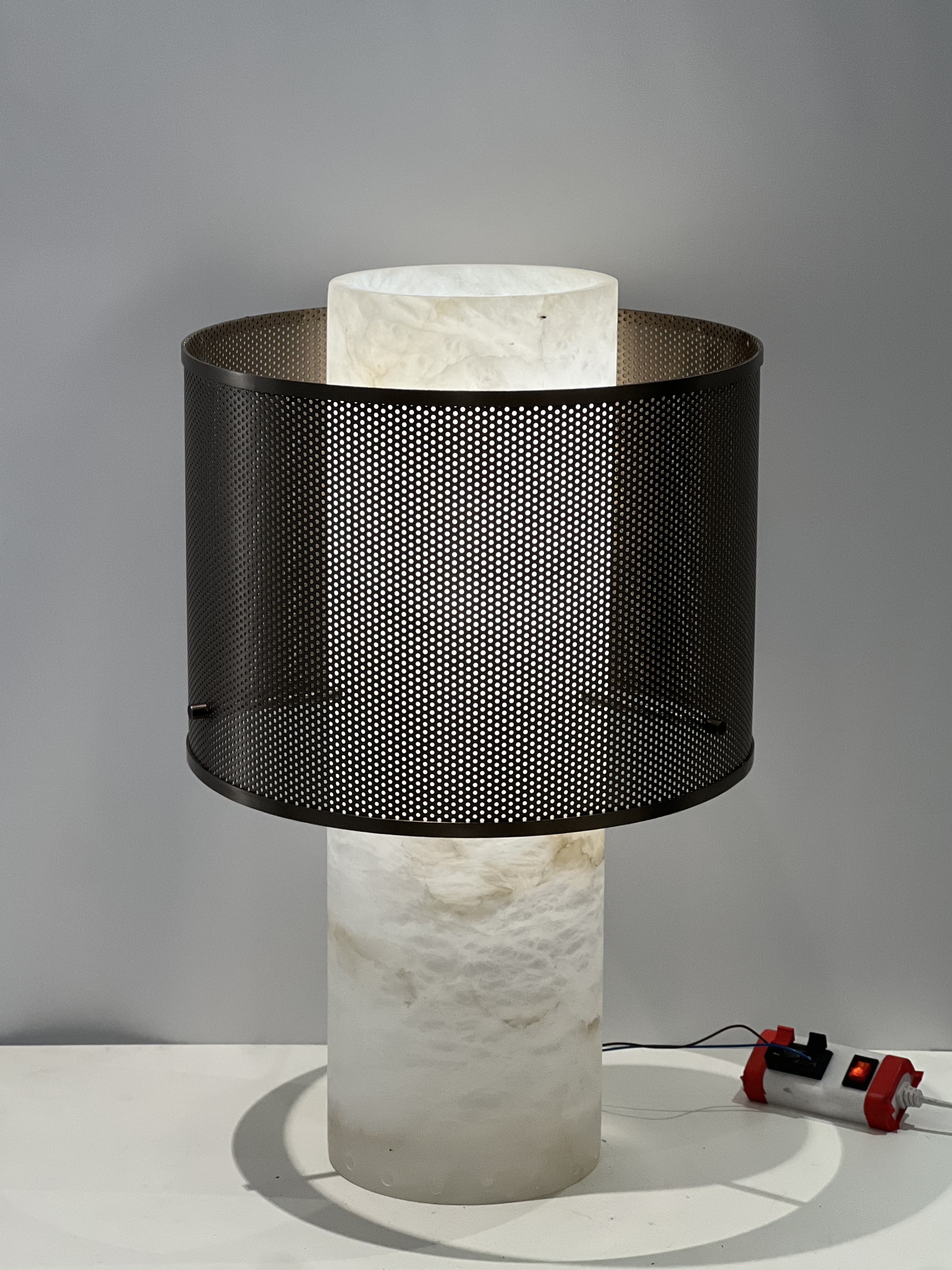Casailighting “Mesh Veil” Alabaster & Gunmetal Brass Table Lamp