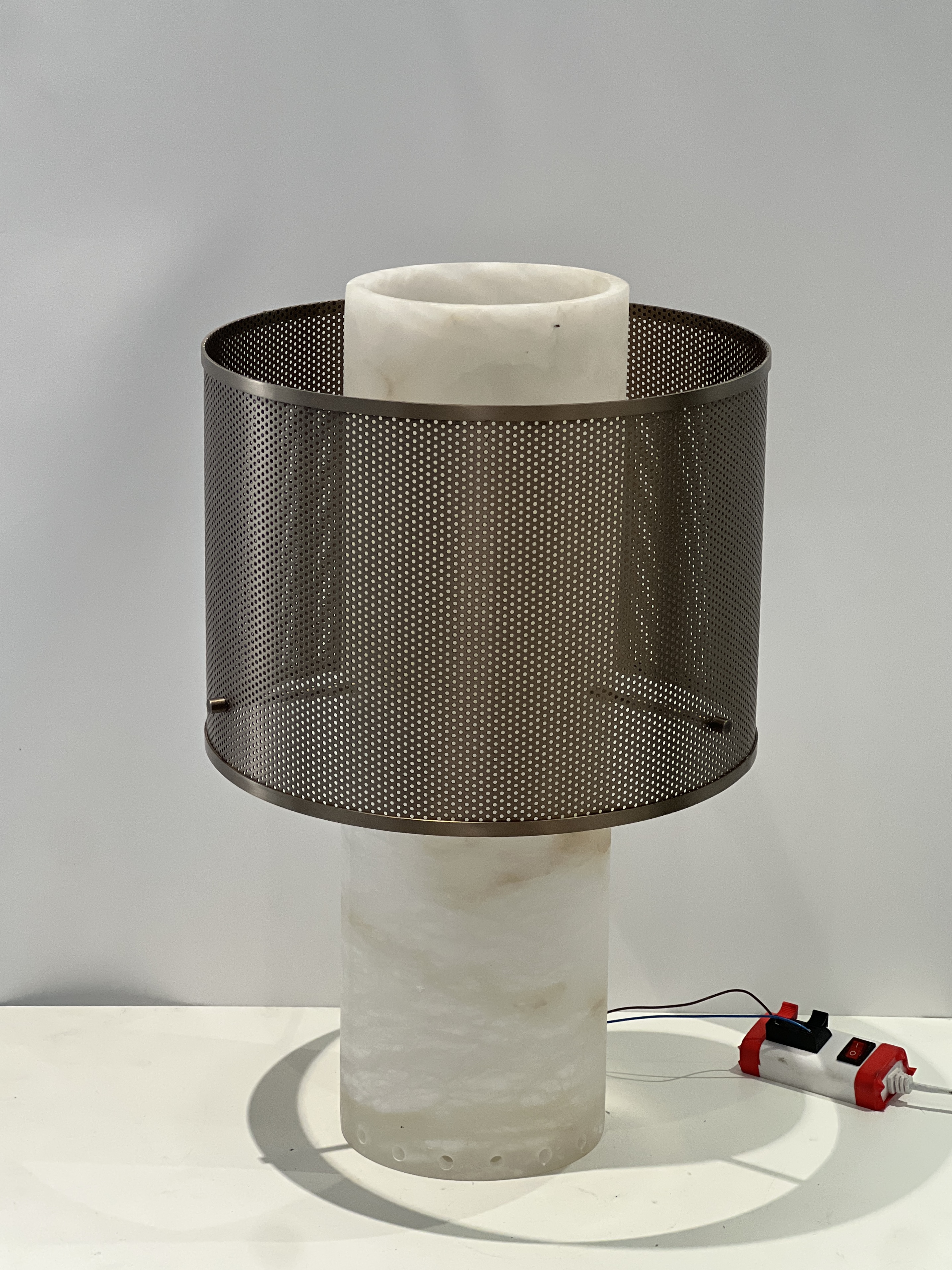 Casailighting “Mesh Veil” Alabaster & Gunmetal Brass Table Lamp