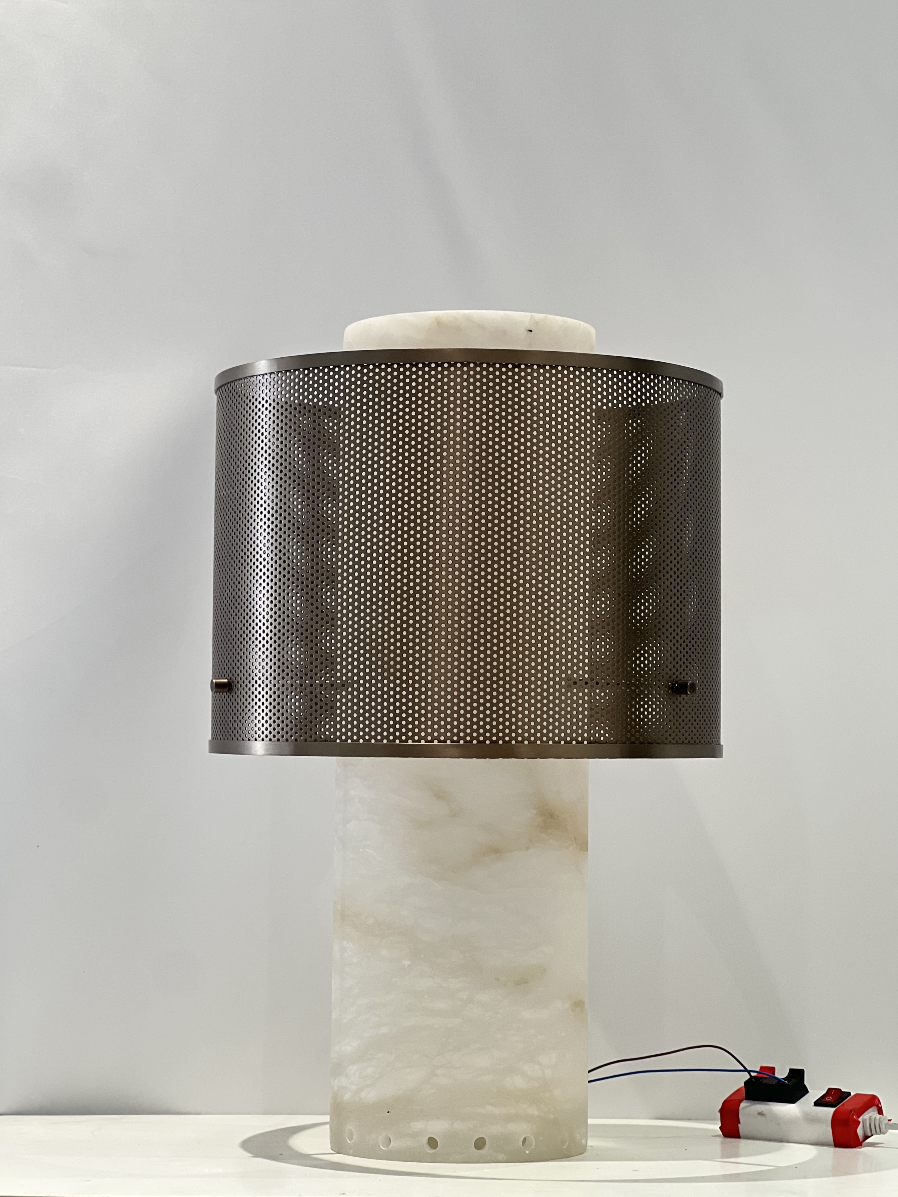 Casailighting “Mesh Veil” Alabaster & Gunmetal Brass Table Lamp