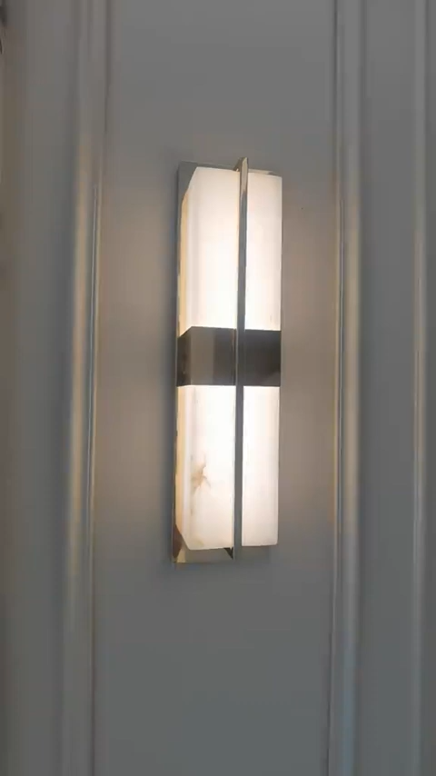 Rectangular Alabaster Brass Wall Sconce