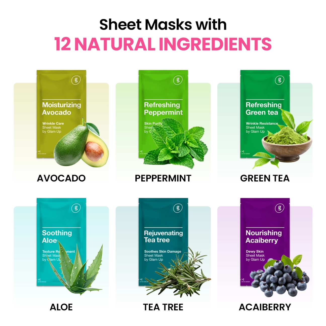 [GLAM UP] Premium Korean Facial Sheet Mask 12 Combo
