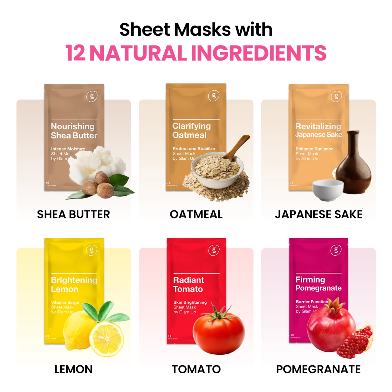 [GLAM UP] Premium Korean Facial Sheet Mask 12 Combo