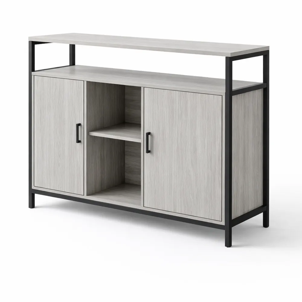 Credenza Moderna in Legno con Armadietti e Ripiani per Cucina e Ingresso, Grigio Chiaro