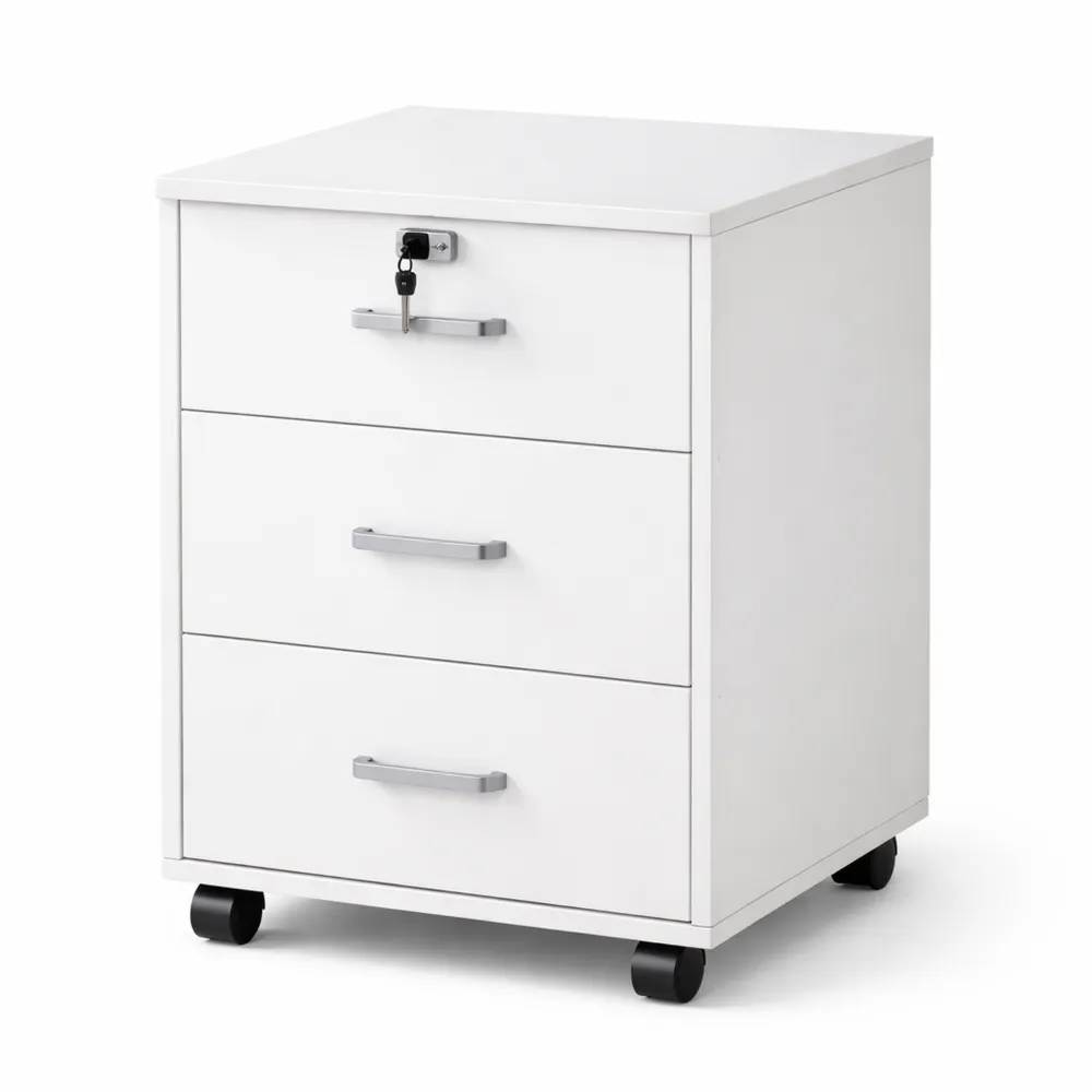 Schedario bianco con serratura, design robusto per ufficio