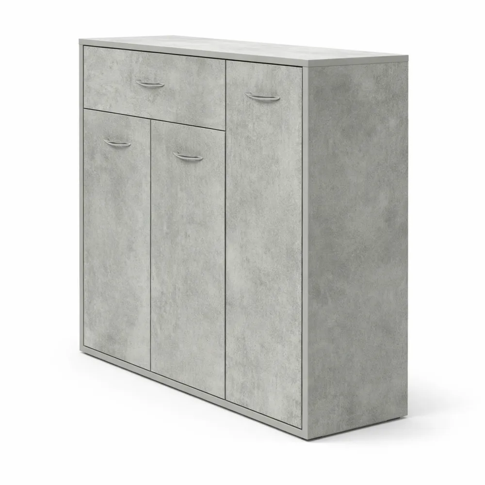 Credenza Minimalista con Ante e Cassetto, Madia Elegante Grigio Cemento