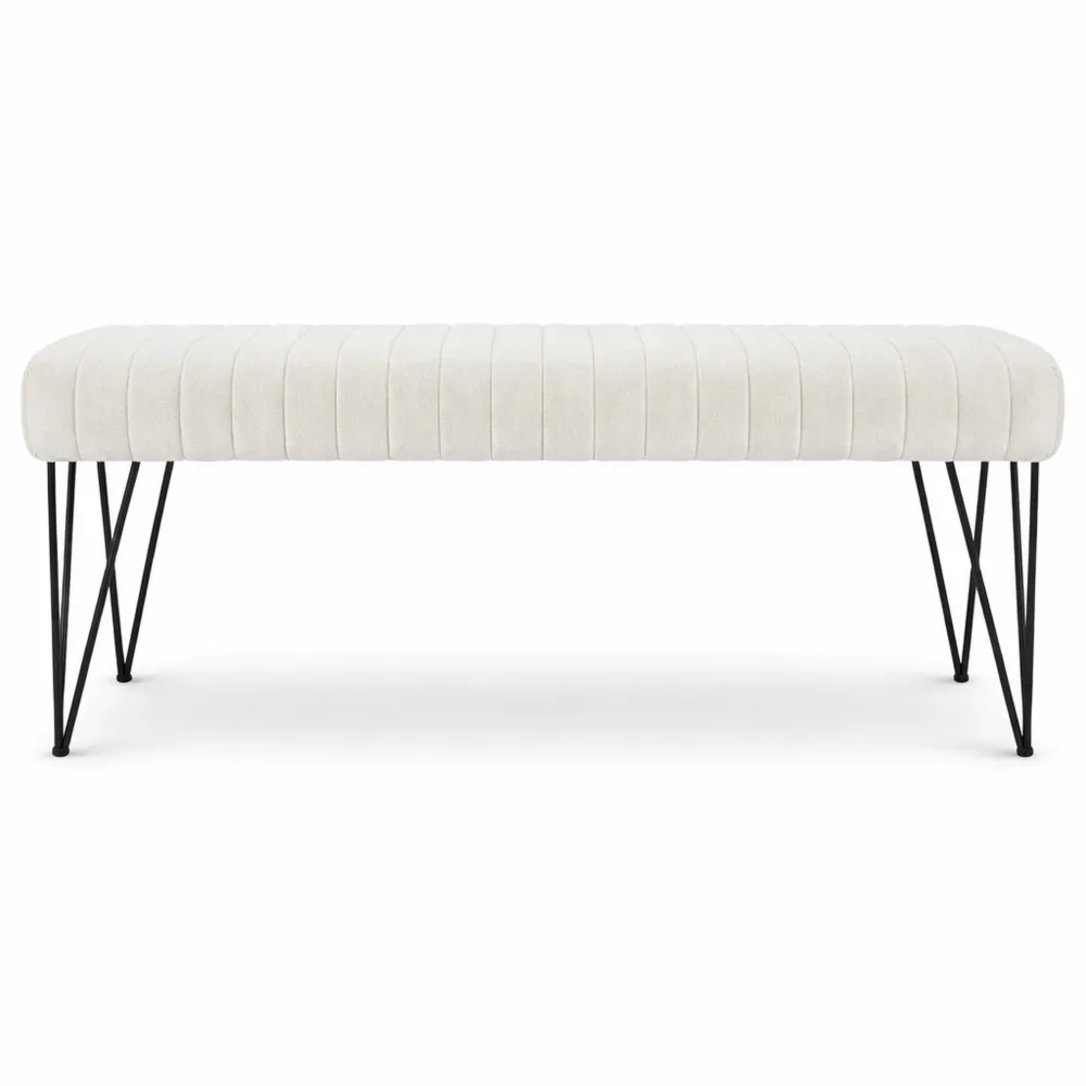 Panca Moderna con Gambe a Forcina in Tessuto Crema