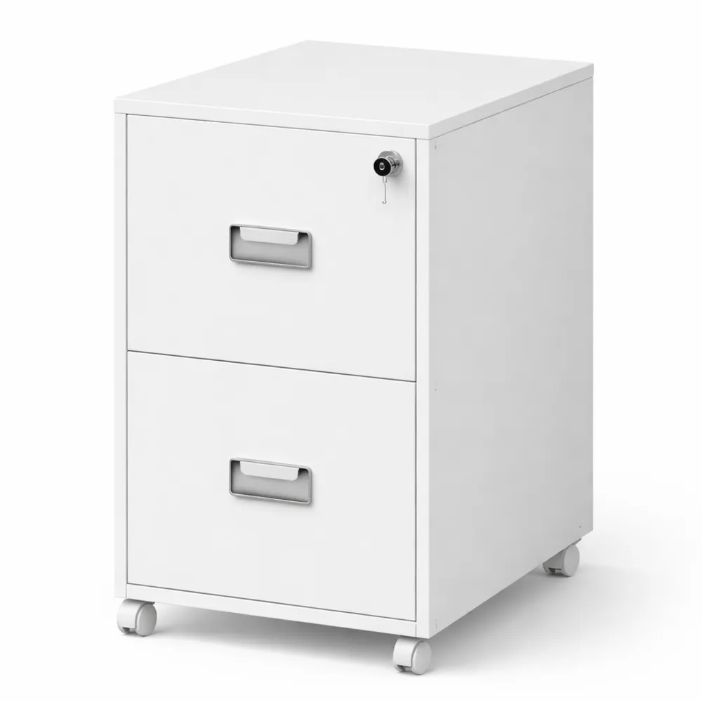 Schedario da ufficio bianco con serratura e ruote