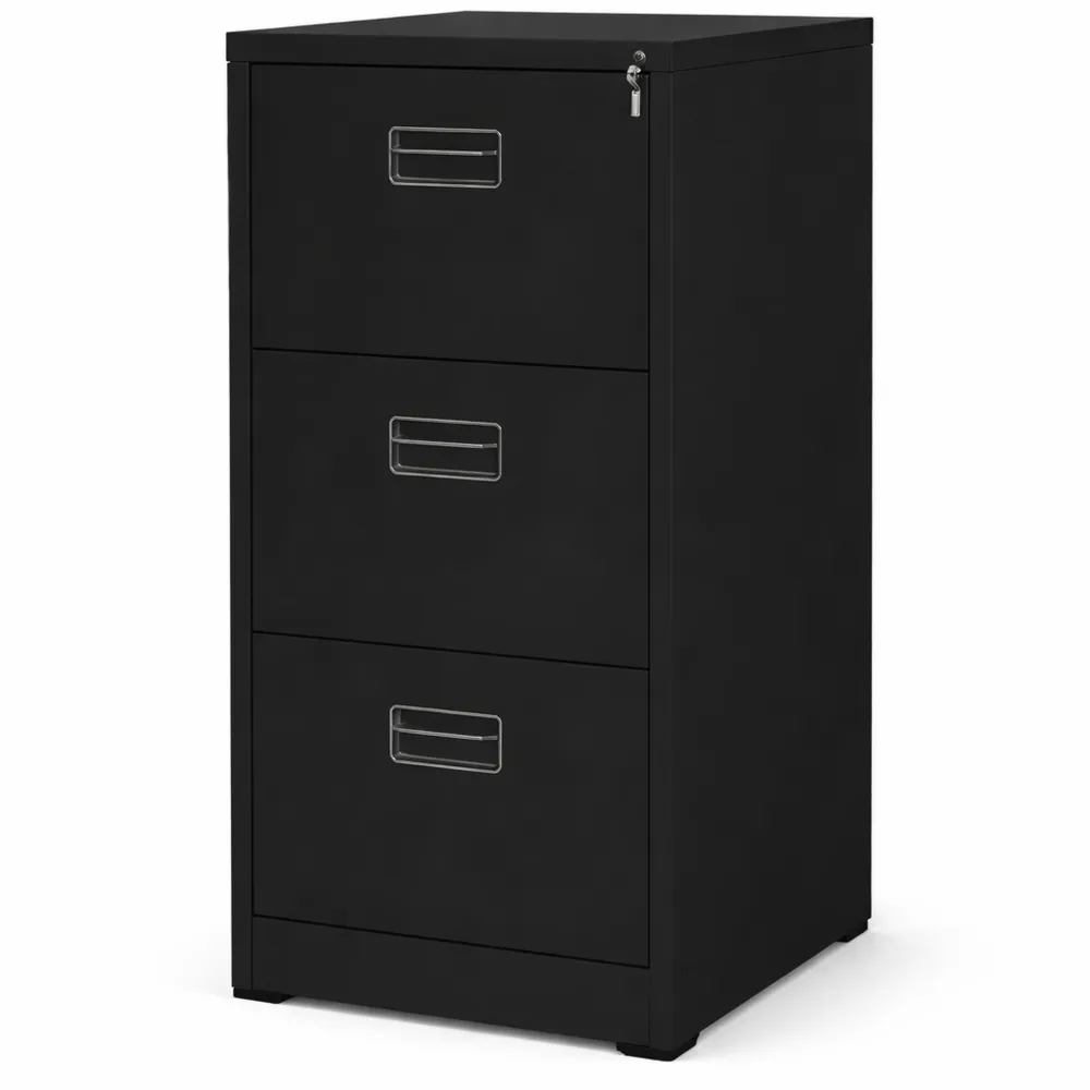 Classificatore in Metallo per Ufficio con 3 Cassetti in Acciaio, Nero, Dimensioni 46 x 62 x 102.5 cm