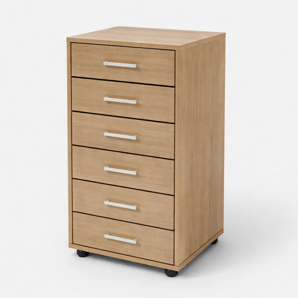 Cassettiera da ufficio su ruote, 5 cassetti, moderna, con freni