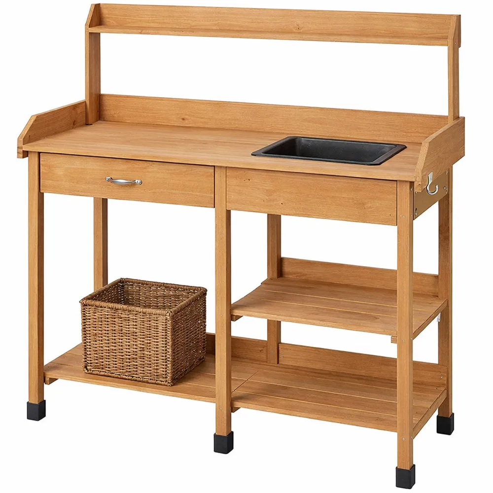 Tavolo da giardino in legno con lavandino rimovibile e cassetto spazioso