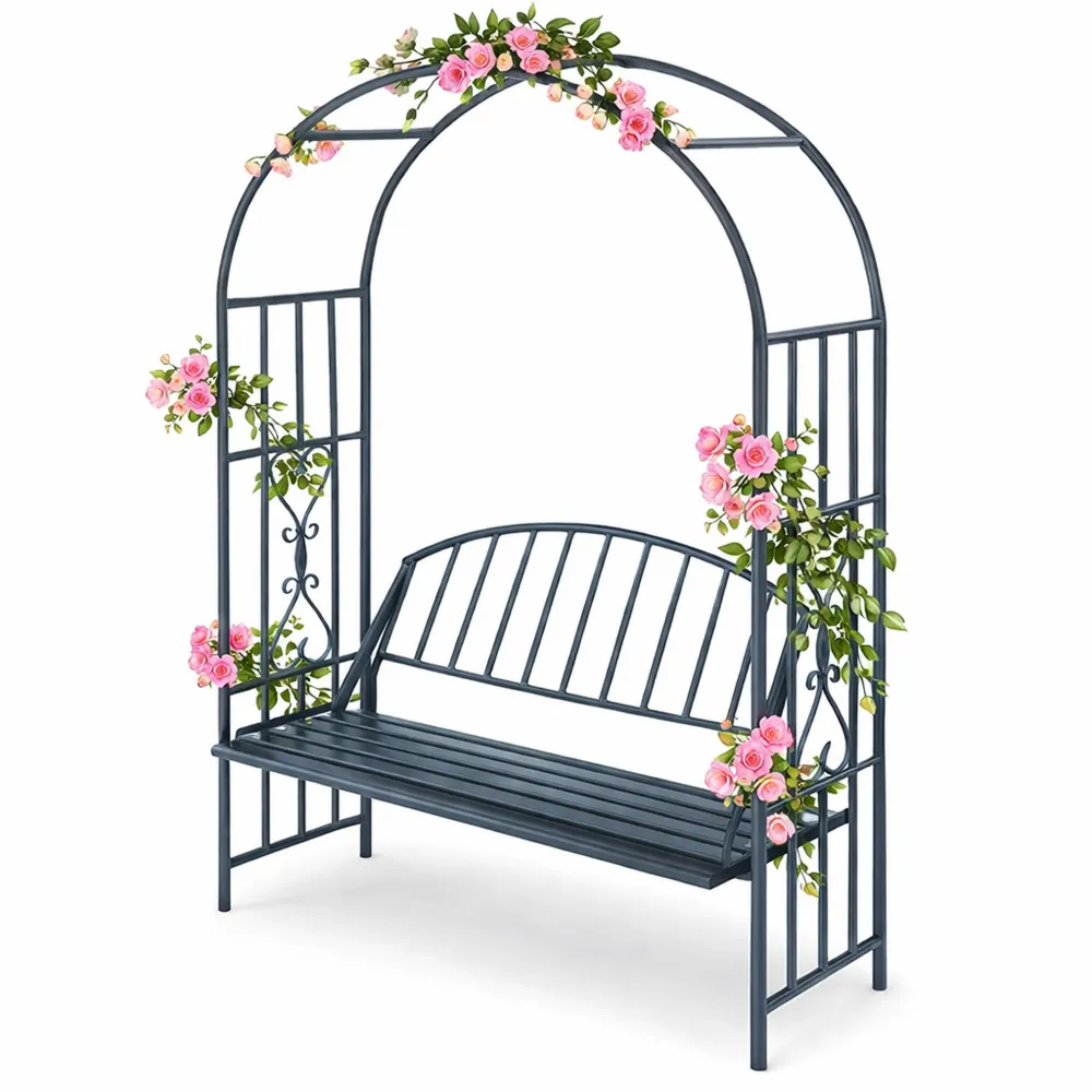 Arco da Giardino con Panca per Piante Rampicanti, Ideale per Esterni