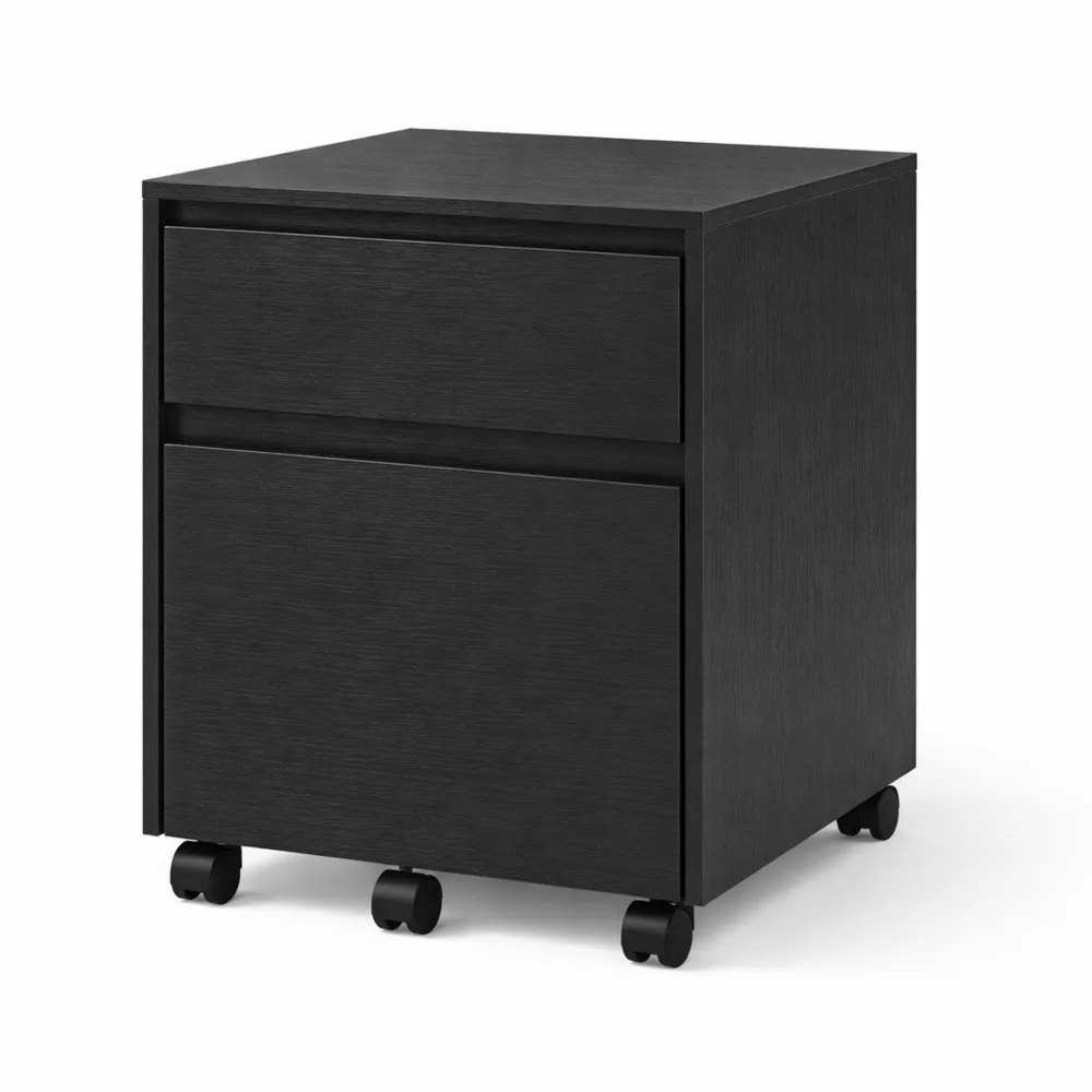 Cassettiera Ufficio con 2 Cassetti e Rotelle, Schedario per Documenti A4, Legno Nero, 40x40x56cm