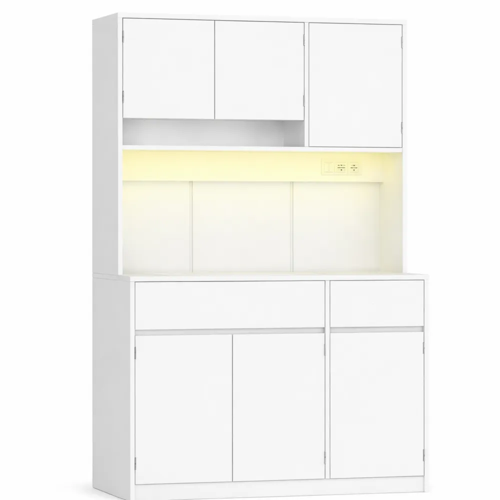Mobile da Cucina Alta con Ripiani Regolabili e Illuminazione LED