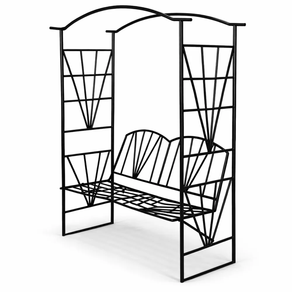 Panchina da Giardino in Ferro con Arco per Rose e Piante Rampicanti