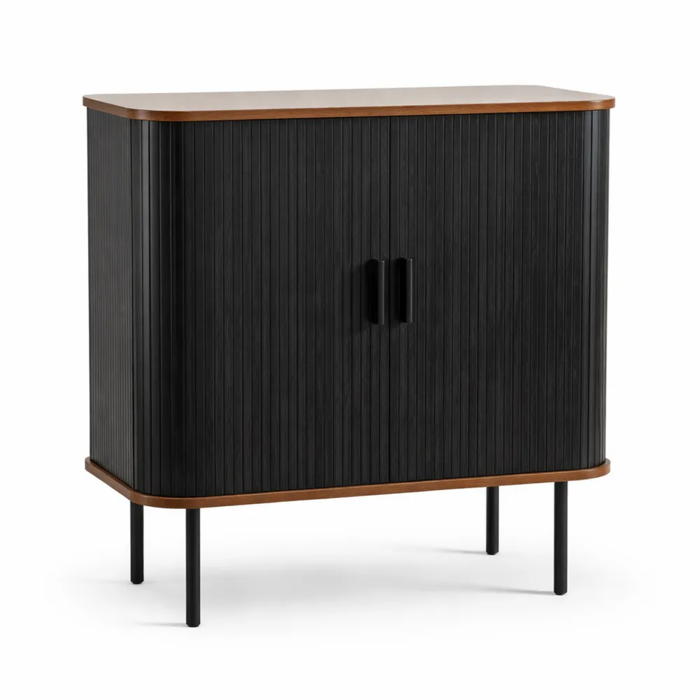 Mobiletto con Ante Scorrevoli e Ripiani Regolabili per Cucina e Soggiorno, 80x40x82 cm, Nero