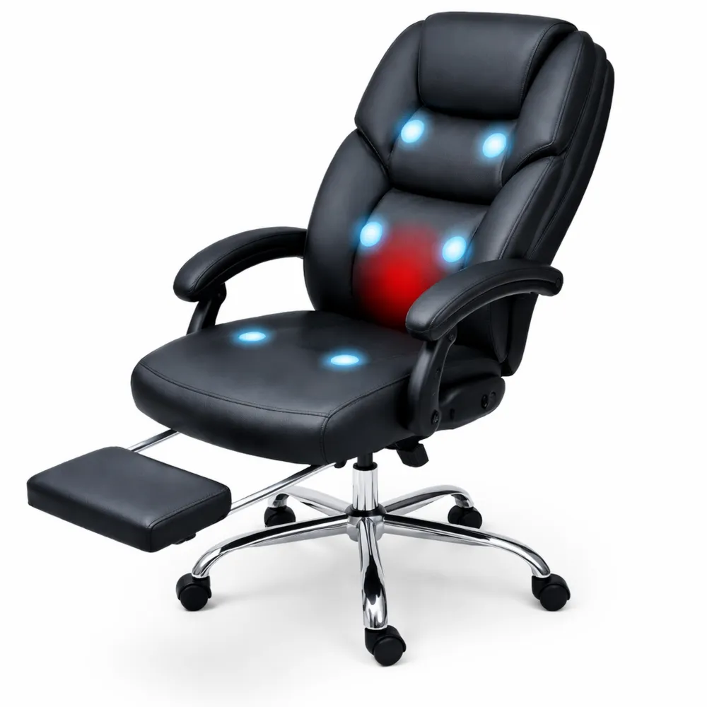 Sedia da Ufficio Massaggiante Riscaldata con Poggiapiedi Reclinabile