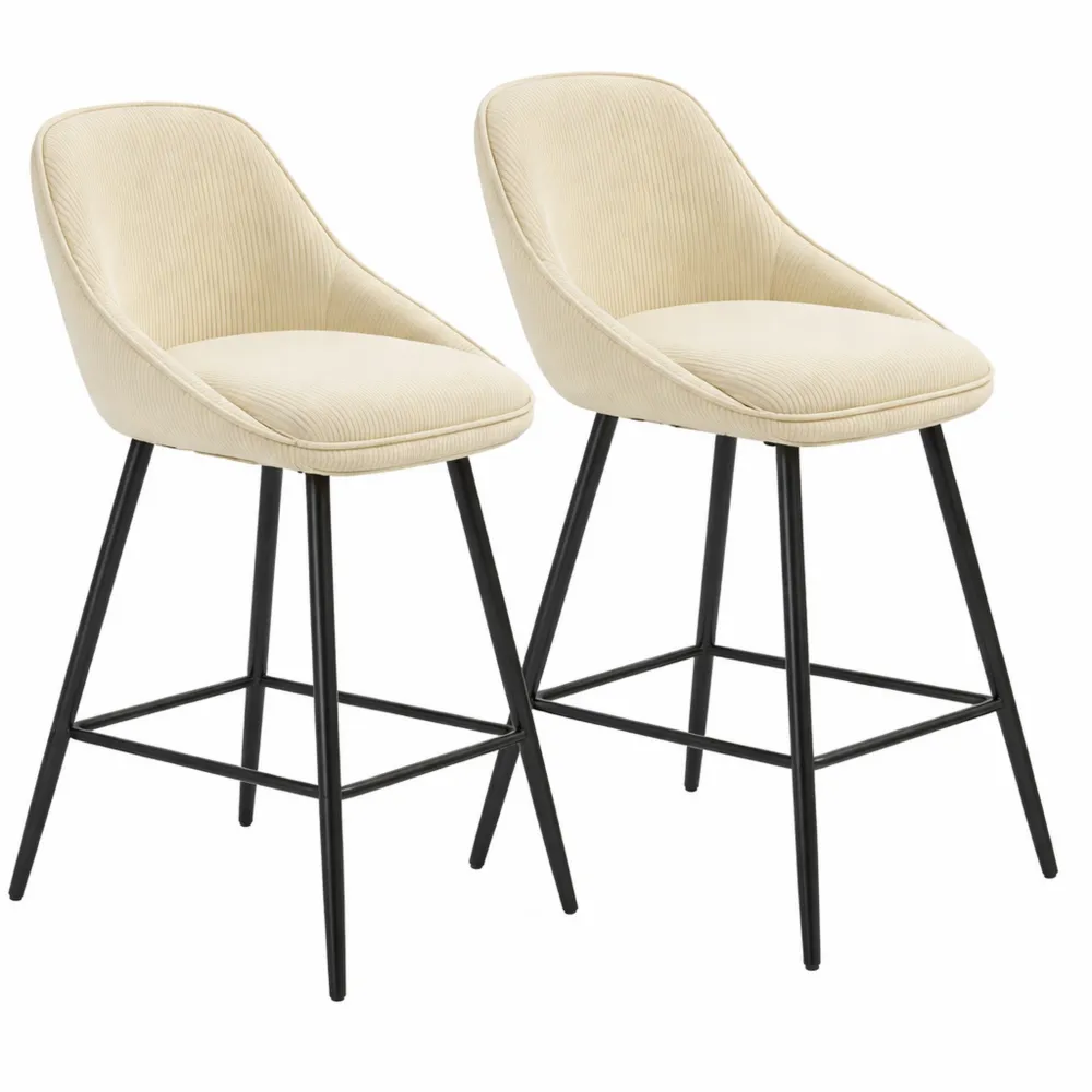 Set 2 Sgabelli Bar Girevoli con Schienale e Braccioli, Sgabelli Cucina in Velluto Beige