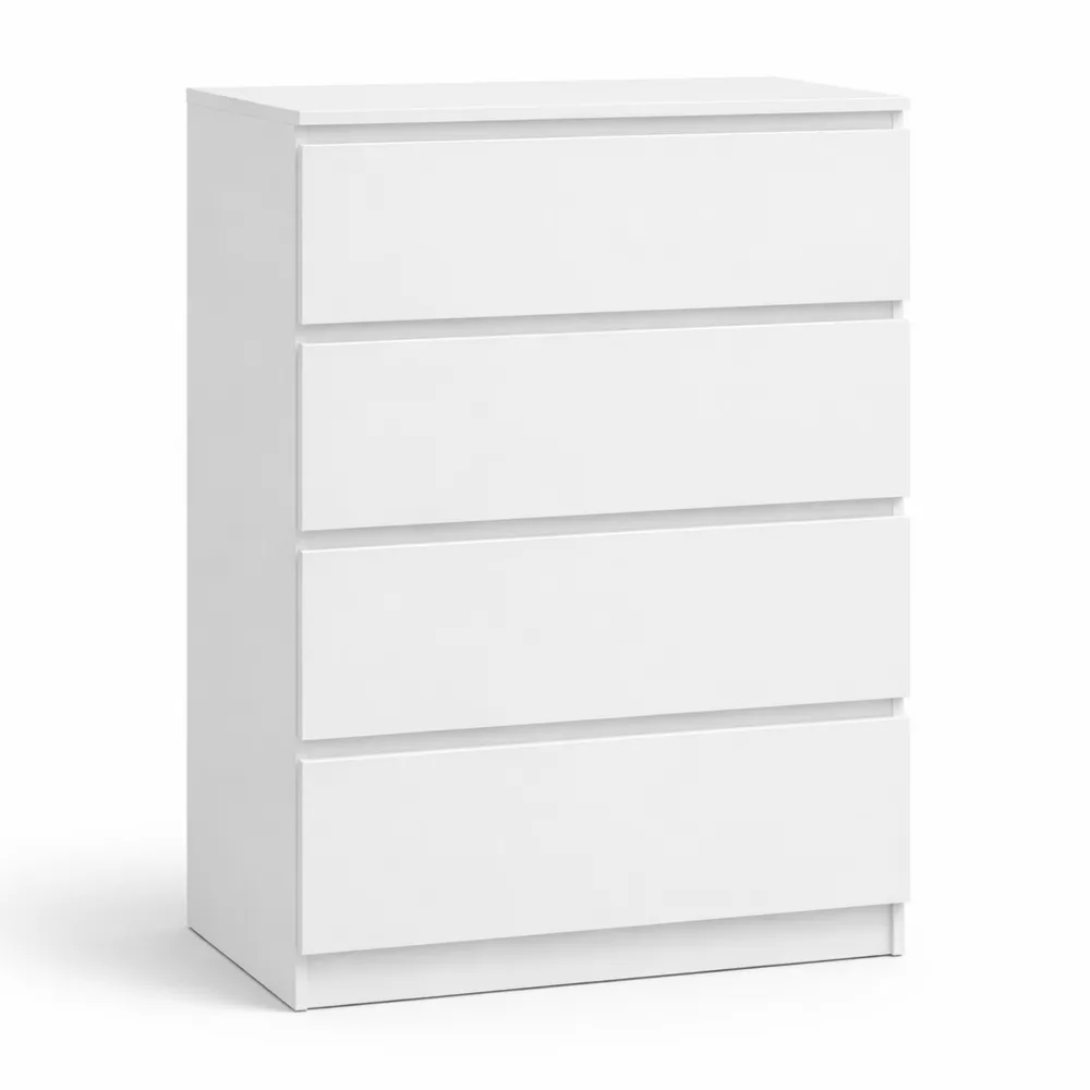 Cassettiera Bianca con 4 Cassetti in Legno per Camera da Letto