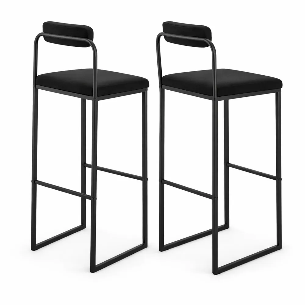 Coppia di sgabelli bar moderni con poggiapiedi e schienale imbottito in velluto