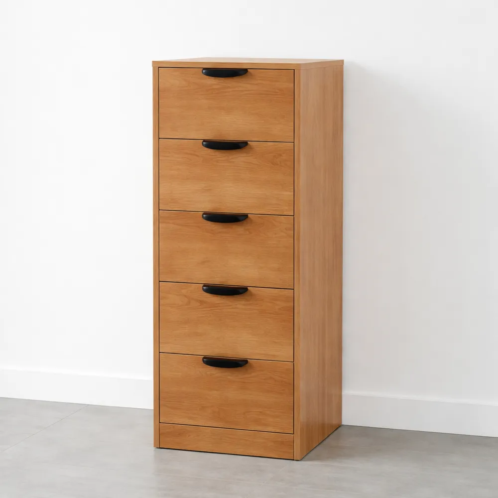 Comò con 5 cassetti per camera da letto e soggiorno, effetto rovere