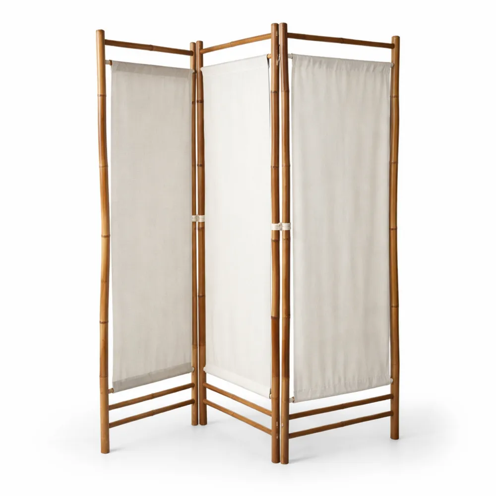 Paravento da Interno in Tela e Bambù con 3 Pannelli 160x120 cm