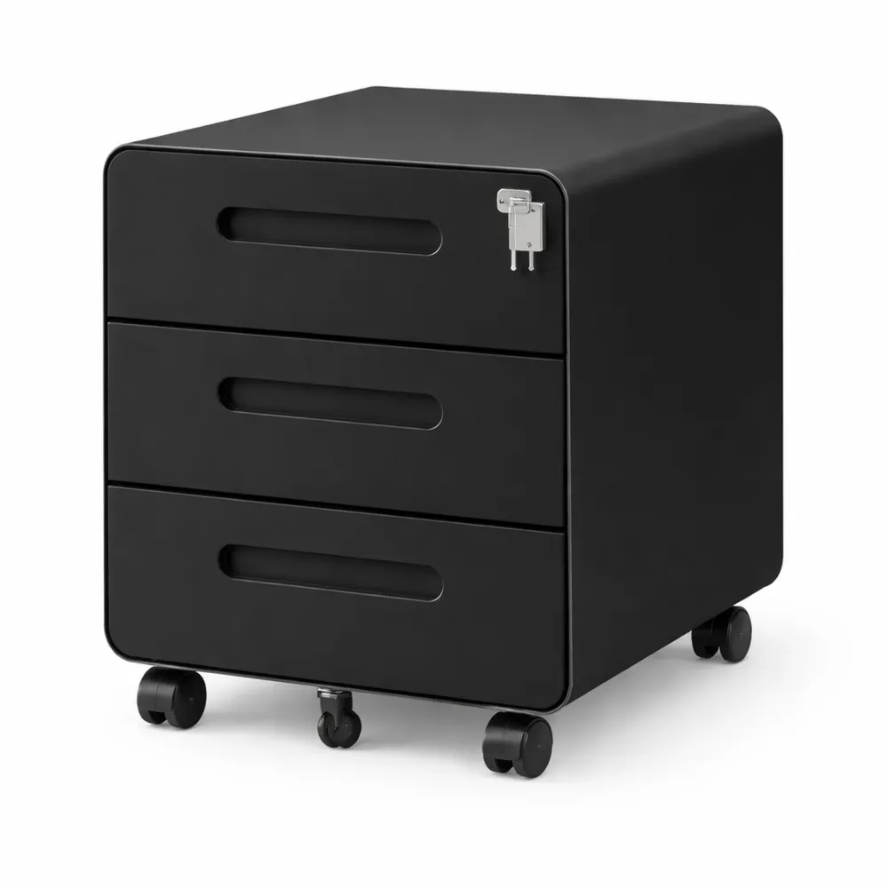 Cassettiera Ufficio con Serratura, 3 Cassetti in Acciaio, Angoli Arrotondati, Preassemblato