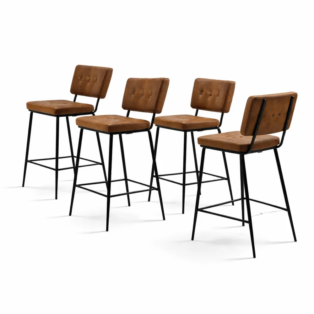 Set di 6 sgabelli alti con schienale e poggiapiedi in ecopelle scamosciata, per cucina e sala da pranzo, colore marrone