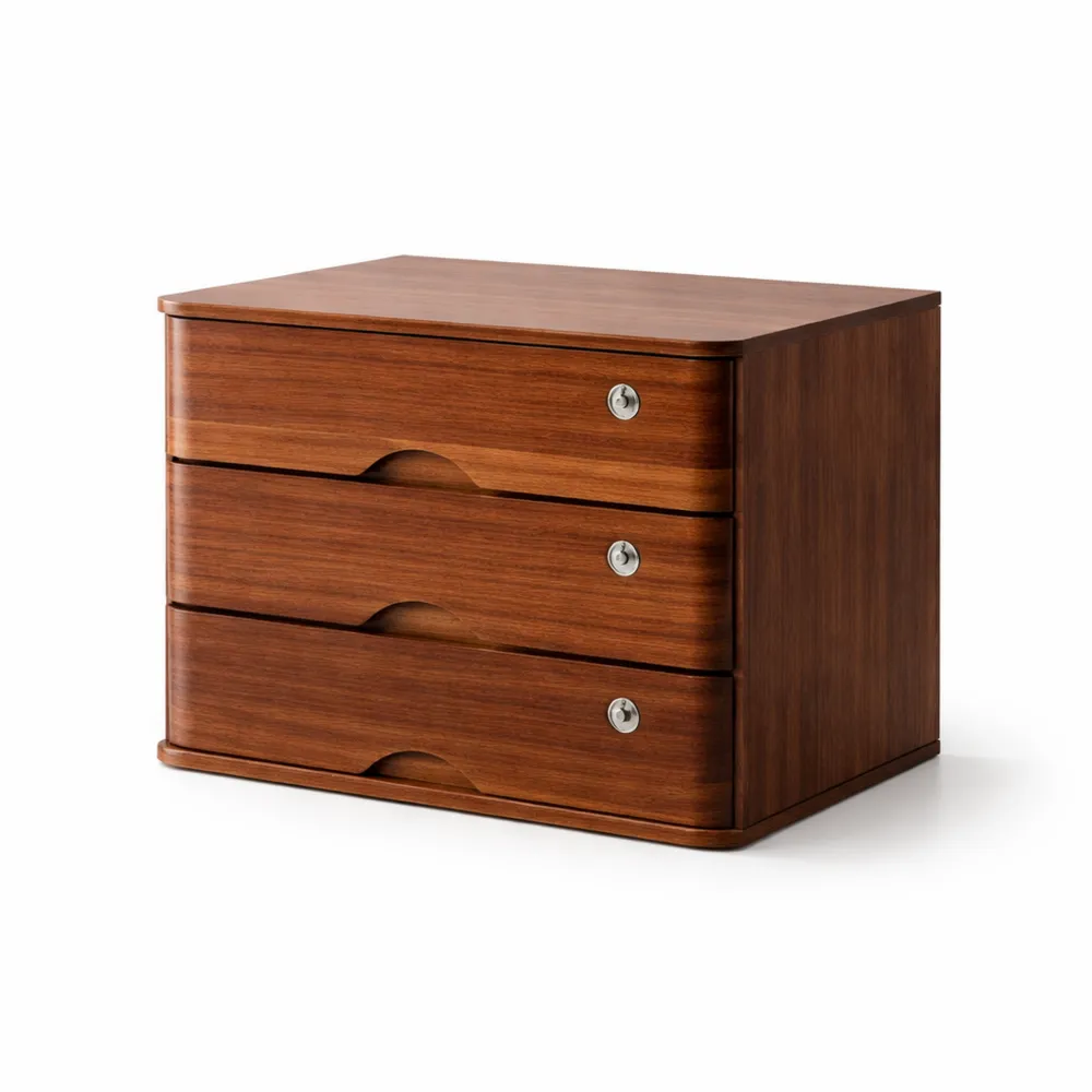 Schedario in legno con serratura a 3 cassetti per documenti formato A4