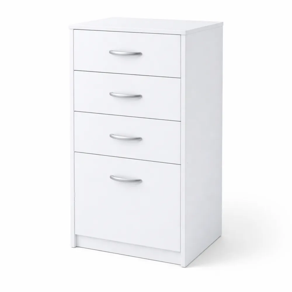 Cassettiera con Quattro Cassetti, Finitura Bianca, Maniglie Metallo Satinato