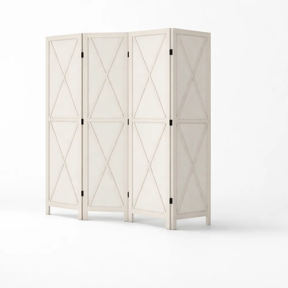 Paravento Pieghevole a 4 Pannelli per Interni, 182x170 cm, Divisorio per Ambiente Moderno, Colore Bianco
