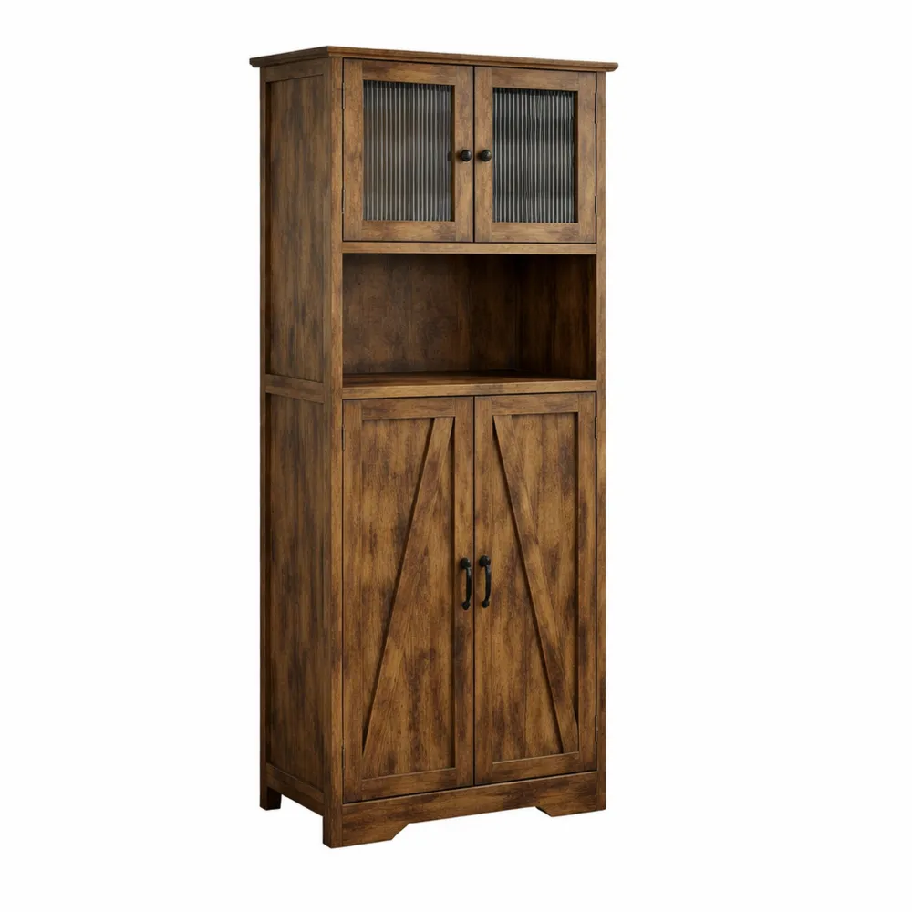 Armadio Multiuso 4 Ante con Ripiano Regolabile e Vetro Smerigliato